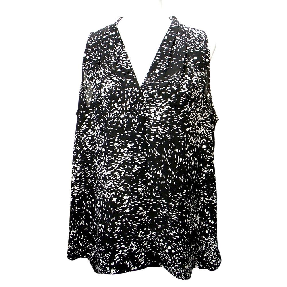 Vince Camuto Size L Black &‎ White Abstract Hi-Low Sleeveless Tank Top Layer